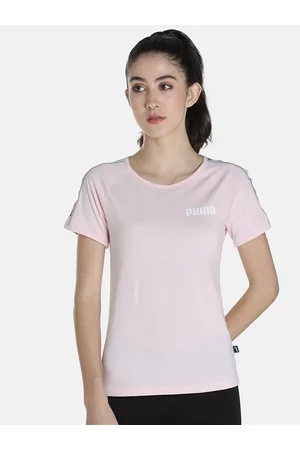 PUMA Women Pink Tape Outdoor Cotton T-Shirt