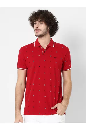 Mufti Men Red & Black Printed Polo Collar Slim Fit T-shirt