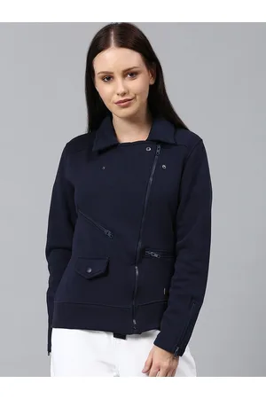 Campus Women Navy Blue Windcheater Tailored Jacket