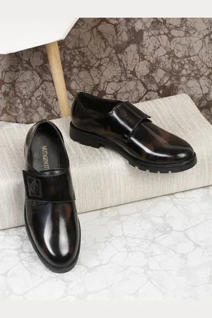 MUTAQINOTI Men Printed Vegan Leather Formal Monk Shoes