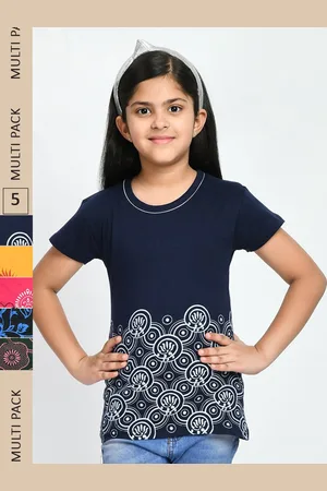 IndiWeaves Girls Pack Of 5 Printed Pure Cotton T-shirt