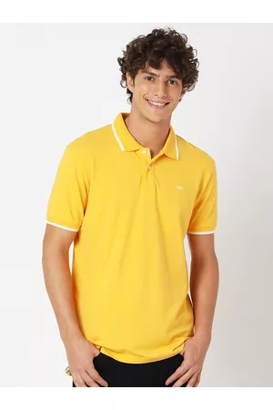 Mufti Men Yellow Polo Collar Slim Fit T-shirt