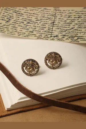 COSA NOSTRAA Antique Gold-Toned The Knight Lion Shield Textured Cufflinks
