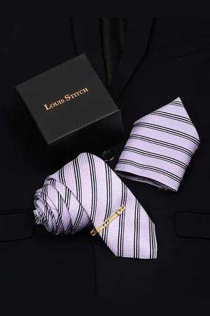 LOUIS STITCH Men Lavender Italian Silk Necktie Accessory Gift Set