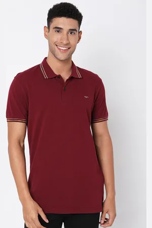 Mufti Men Maroon Polo Collar Slim Fit Pure Cotton T-shirt