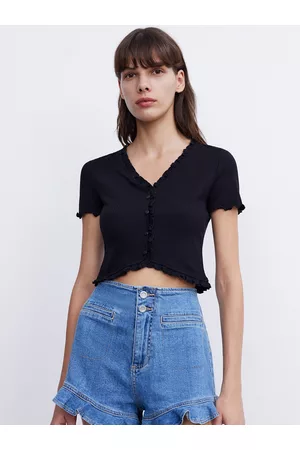 Urban Revivo Lettuce Detail Ribbed Crop Top