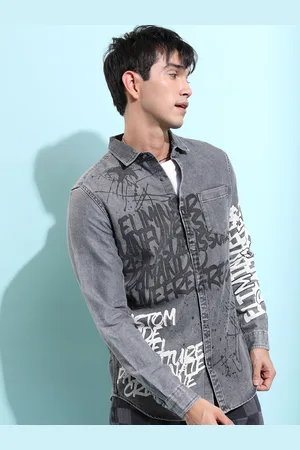 Ketch Slim Fit Typography Printed Casual Denim Shirt