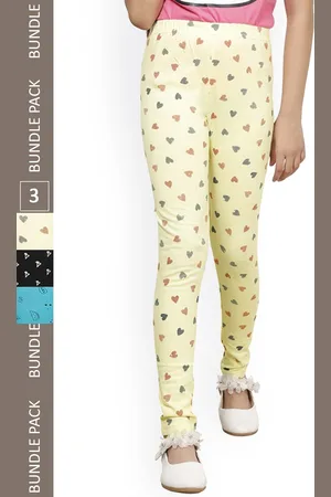 IndiWeaves Girls Pack Of 3 Printed Cotton Churidar-Length Leggings