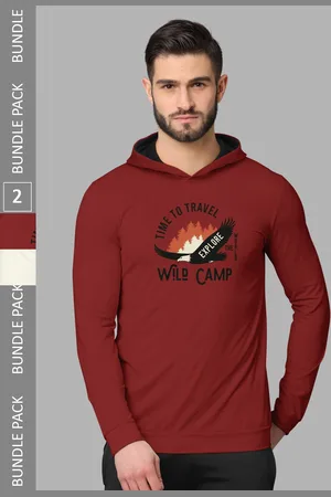 bullmer Pack Of 2 Printed Hood Long Sleeves Round Neck T-shirt
