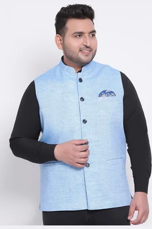 Hangup Men Blue Solid Woven Nehru Jacket