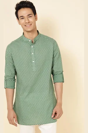 Fabindia Band Collar Ethnic Motifs Printed Cotton Short Kurta