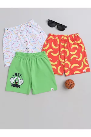 BUMZEE Infant Pack Of 3 Conversational Printed Mid Rise Knitted Cotton Shorts