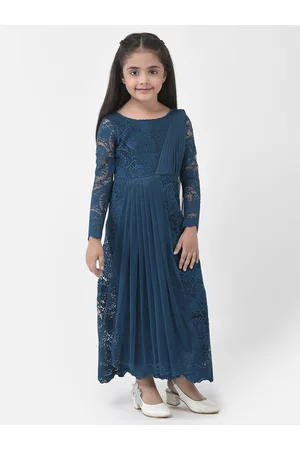 Eavan Girls Floral Embroidered Georgette Fit & Flare Maxi Dress