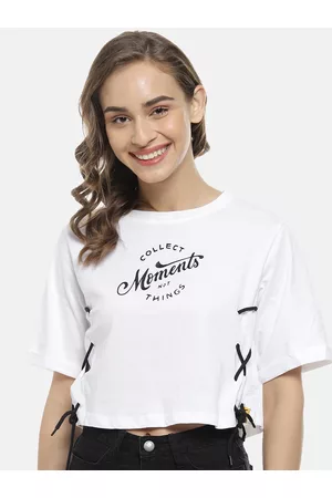 Campus Women White Printed Boxy Pure Cotton Top