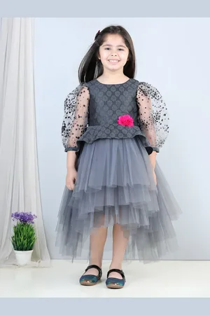Toy Balloon Kids Girls Embroidered High Low Crepe Fit & Flare Dress