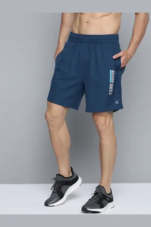 HRX Men Estate Blue Colourblock Regular Fit Rapid-Dry Antimicrobial Training Shorts