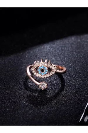 Salty Stone-Studded Evil Eye Stainless Steel Finger Ring