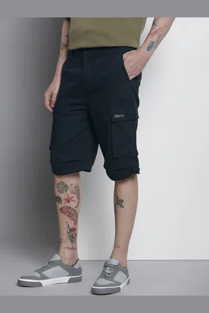 The Indian Garage Co Men Solid Cotton Relaxed Fit Cargo Parachute Shorts