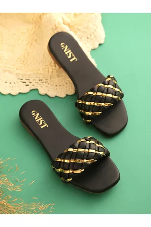 GNIST Women Black Embellished Party Open Toe Flats