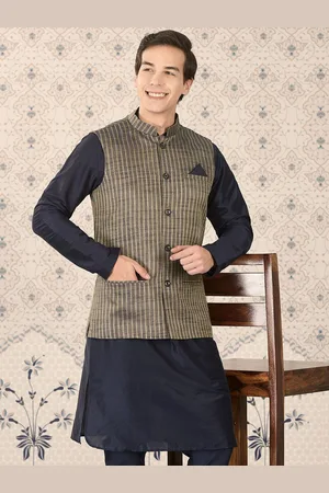 Buy Ode by House of Pataudi Mandarin Collar Regular Kurta With Churidar  With Nehru Jacket Online at Best Price | Distacart