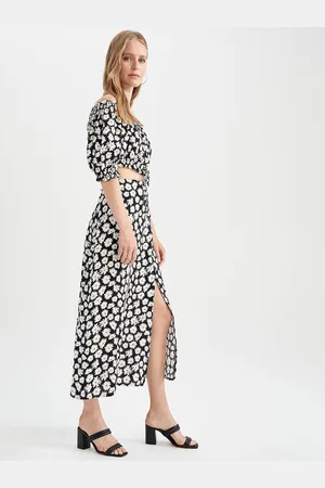 DeFacto Floral Printed A-Line Slit Midi Skirt