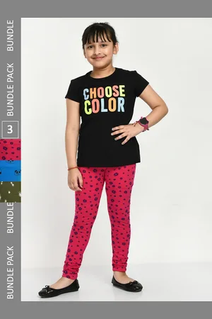 IndiWeaves Girls Pack Of 3 Printed Cotton Ankle Length Leggings