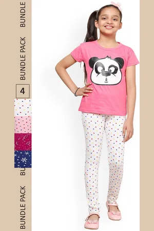 IndiWeaves Girls Pack Of 4 Conversational Printed Pure Cotton Ankle Length Leggings