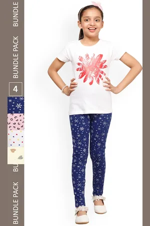 IndiWeaves Girls Pack Of 4 Printed Cotton Churidar Length Leggings