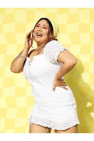 Berrylush Plus Size Sweatheart Neck Puff Sleeve A-Line Mini Dress
