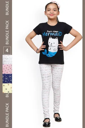 IndiWeaves Girls Pack Of 4 Printed Cotton Churidar Length Leggings