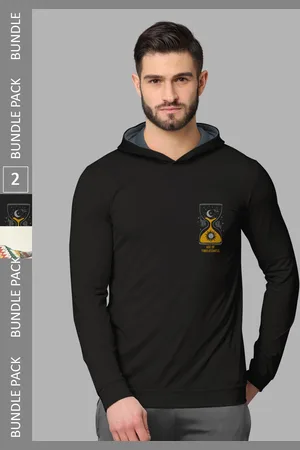 bullmer Pack Of 2 Printed Hooded Long Sleeves Cotton T-shirts