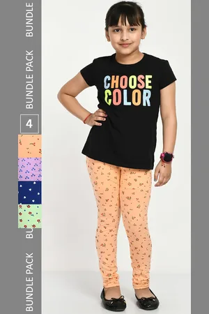 IndiWeaves Girls Pack Of 4 Printed Cotton Ankle Length Leggings