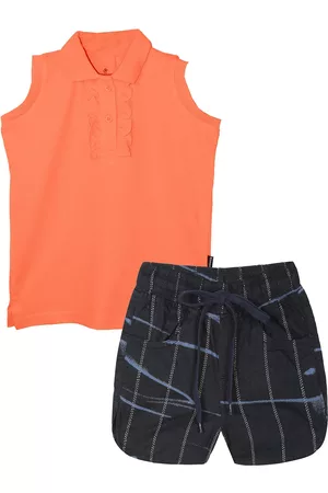 KiddoPanti Girls Pure Cotton Sleeveless T-shirt With Shorts