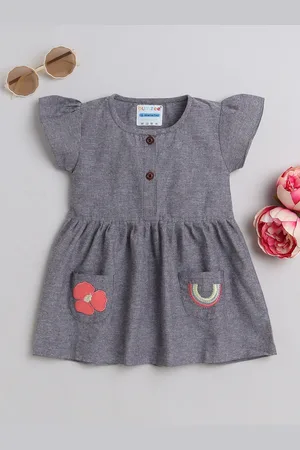 BUMZEE Infant Girls Checked Flutter Sleeve Fit & Flare Dress