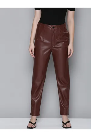 Belted faux-leather pants in Dark Brown | VENUS