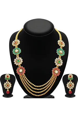 Sukkhi Gold-Plated Stone Studded & Beaded Four Strings Jewellery Set