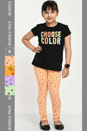 IndiWeaves Girls Pack Of 4 Printed Cotton Churidar Length Leggings
