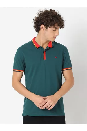 Mufti Men Green Polo Collar Slim Fit T-shirt