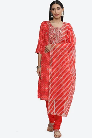 Biba Bandhani Printed Gotta Patti Kurta with Churidar & Dupatta