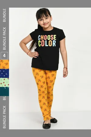 IndiWeaves Girls Pack Of 4 Printed Cotton Ankle Length Leggings
