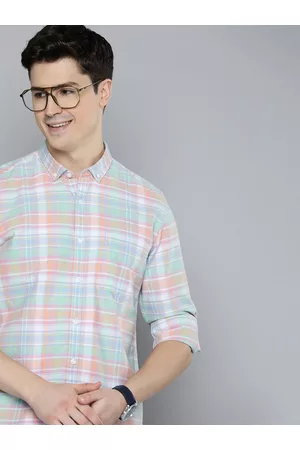 Mast & Harbour Men Orange Standard Tartan Checks Sheer Checked Casual Shirt
