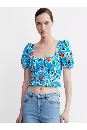 Urban Revivo Floral Print Pure Cotton Smocked Empire Crop Top