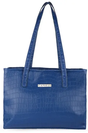 Caprese Blue Textured Leather Shopper Shoulder Bag