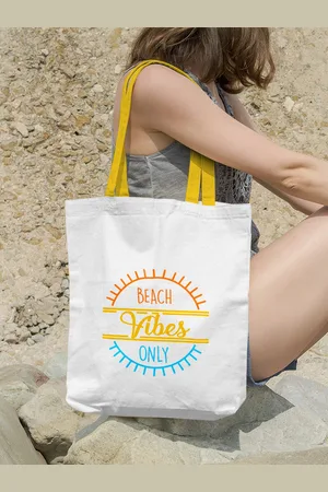 Doodle Eco-Friendly Reusable Cotton Beach Vibes Canvas Zipper Tote Bag