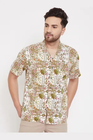 Even Men Green & Beige Slim Fit Printed Casual Shirt