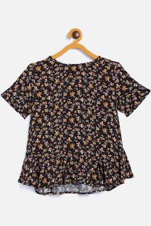 Crimsoune Club Black & Brown Floral A-Line Top