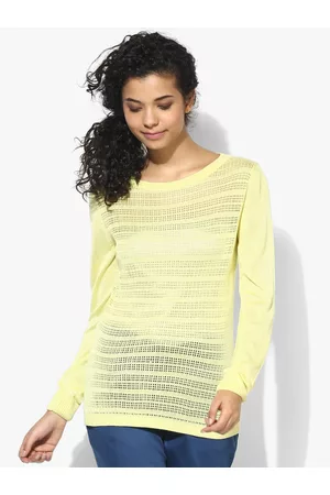 Park Avenue Women Yellow Open Knit Pullover Sweater