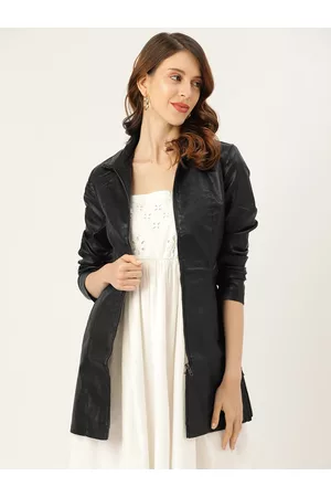 Leather Retail Women Black Solid Lightweight LongLine Leather Jacket