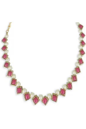 Akshara Clothing Girls Pink & White Kundan Studded Choker Necklace