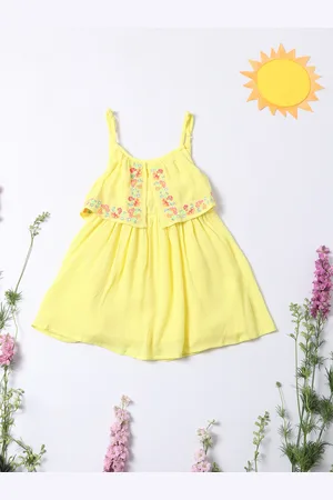 Nauti Nati Girls Yellow Solid Layered A-Line Dress